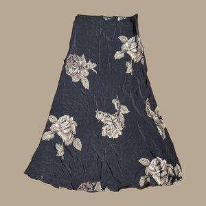 ❝ nc love vintage 90s black floral midi skirt ⋯ ❞